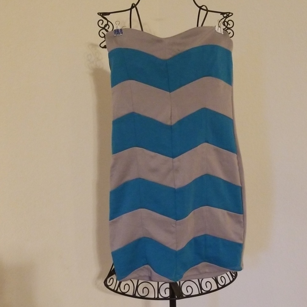 Chevron blue and grey mini dress